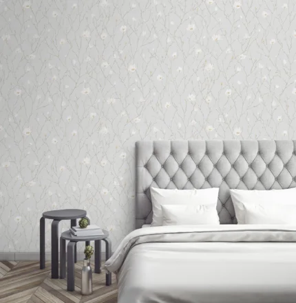 White Embossed Wallpaper – Botanical Chinoiserie (7800-1)